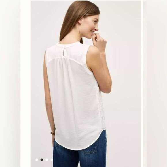 Anthropologie Maeve embroidered White Floral Lace Up sleeve less top 12 - Picture 10 of 11